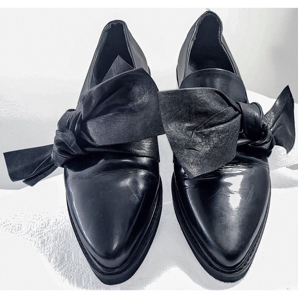 Fiorifrancesi Black Leather Bow Loafers Shoes Sz US 7 37 VTG Y2K Preppy Italy